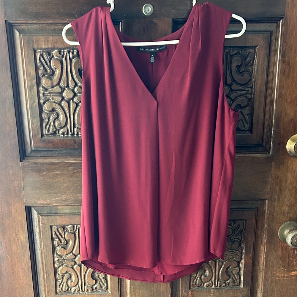 White House Black Market Burgundy V-Neck Blouse